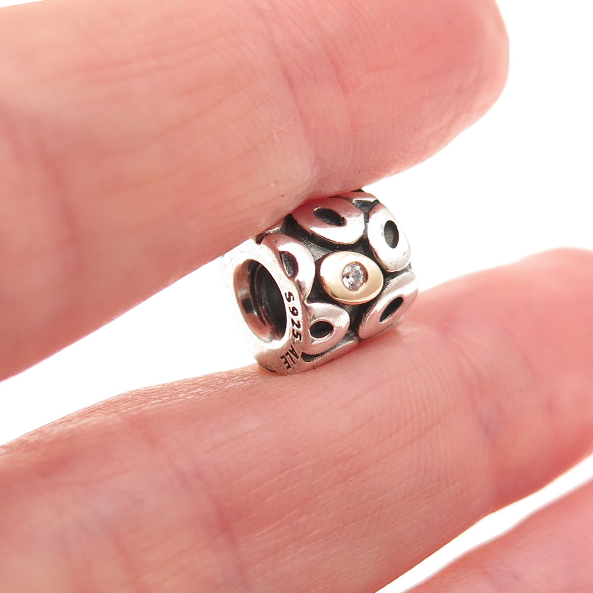 Pandora 925 Sterling Silver & Gold C Z Oh My! Slide Bead Charm