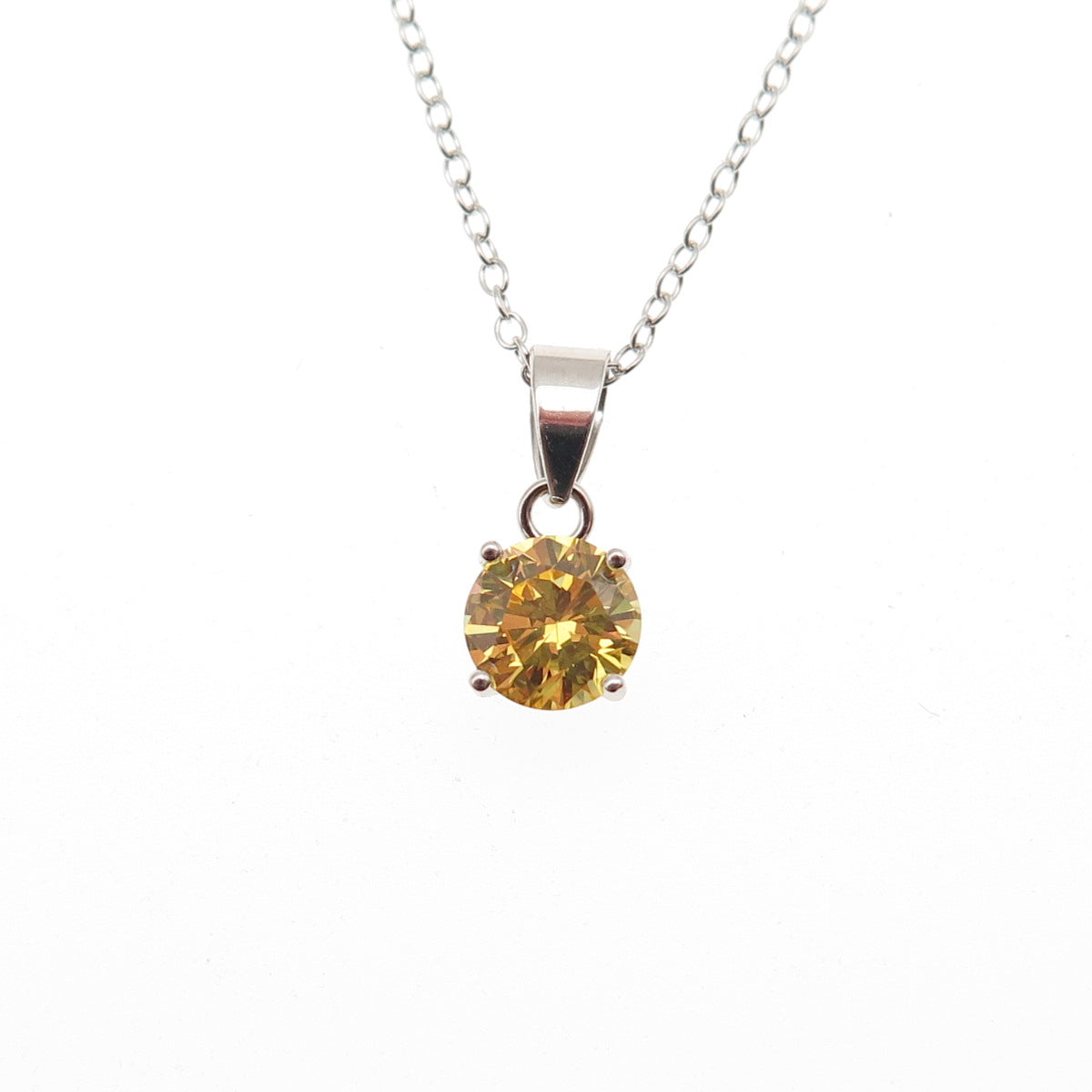 925 Sterling Silver Round-Cut Canary C Z Cable Chain Necklace 16-18"