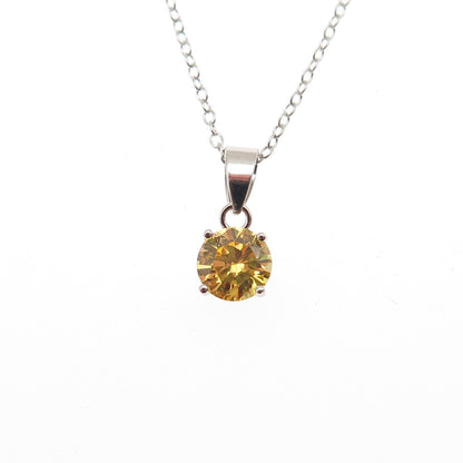 925 Sterling Silver Round-Cut Canary C Z Cable Chain Necklace 16-18"