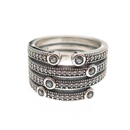 Pandora 925 Sterling Silver Blue C Z Shimmering Ocean Ring Size 7