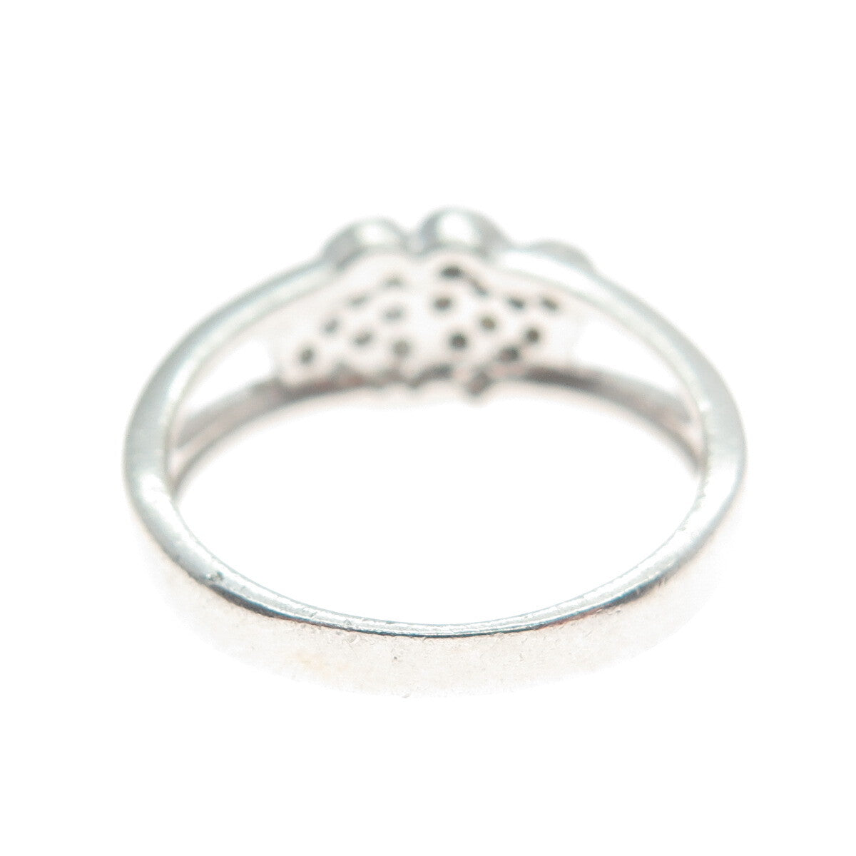 925 Sterling Silver Vintage White Champagne C Z Couple of Hearts Ring Size 7.25