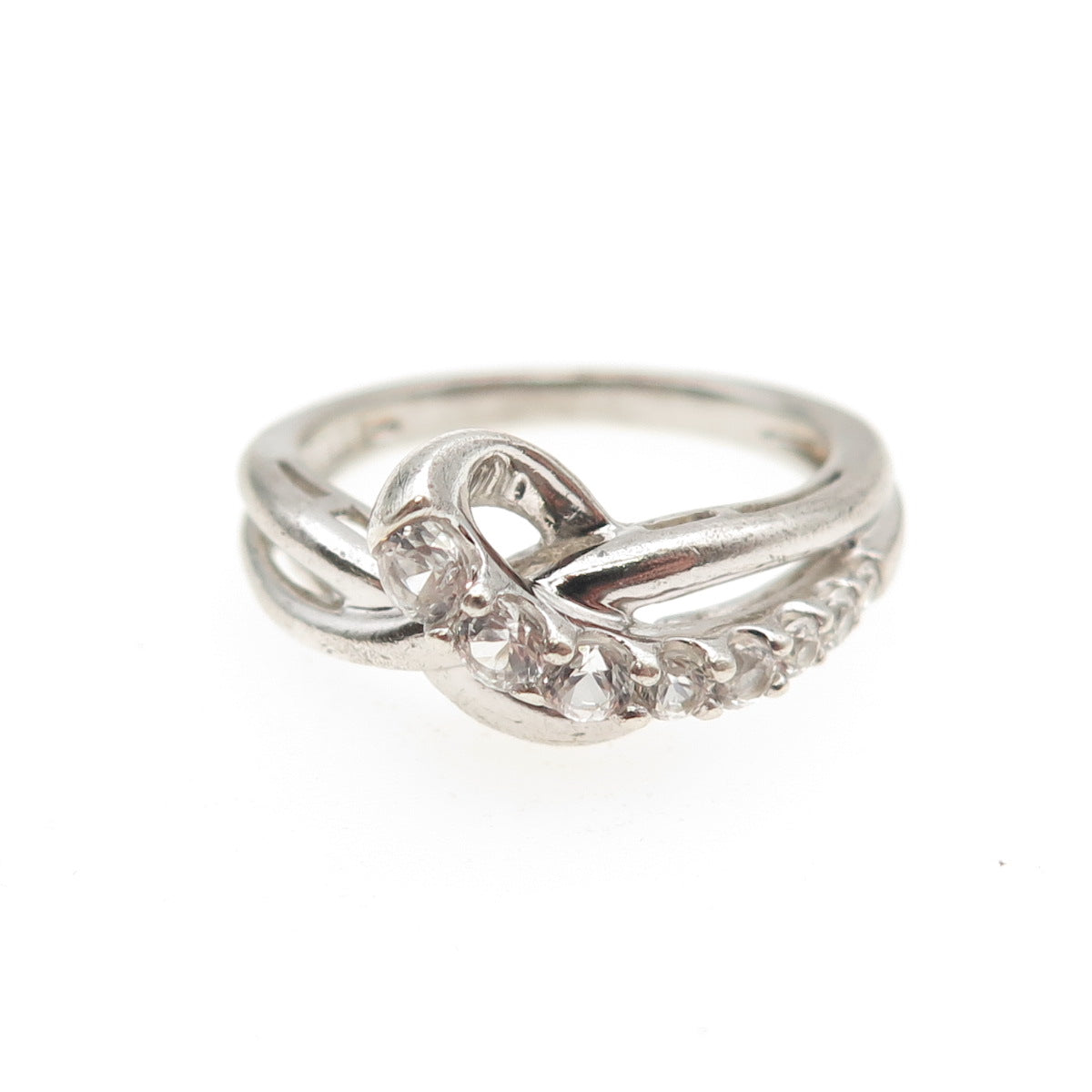 SUN 925 Sterling Silver Real Round-Cut Graduated White Topaz Ring Size 7