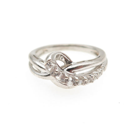 SUN 925 Sterling Silver Real Round-Cut Graduated White Topaz Ring Size 7