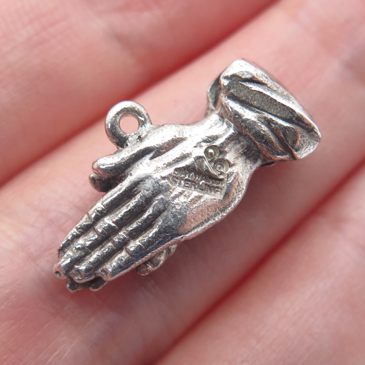 HAYWARD 925 Sterling Antique Stanhope Prayer Hands Oxidized Minimalist Pendant