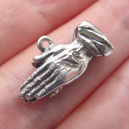 HAYWARD 925 Sterling Antique Stanhope Prayer Hands Oxidized Minimalist Pendant