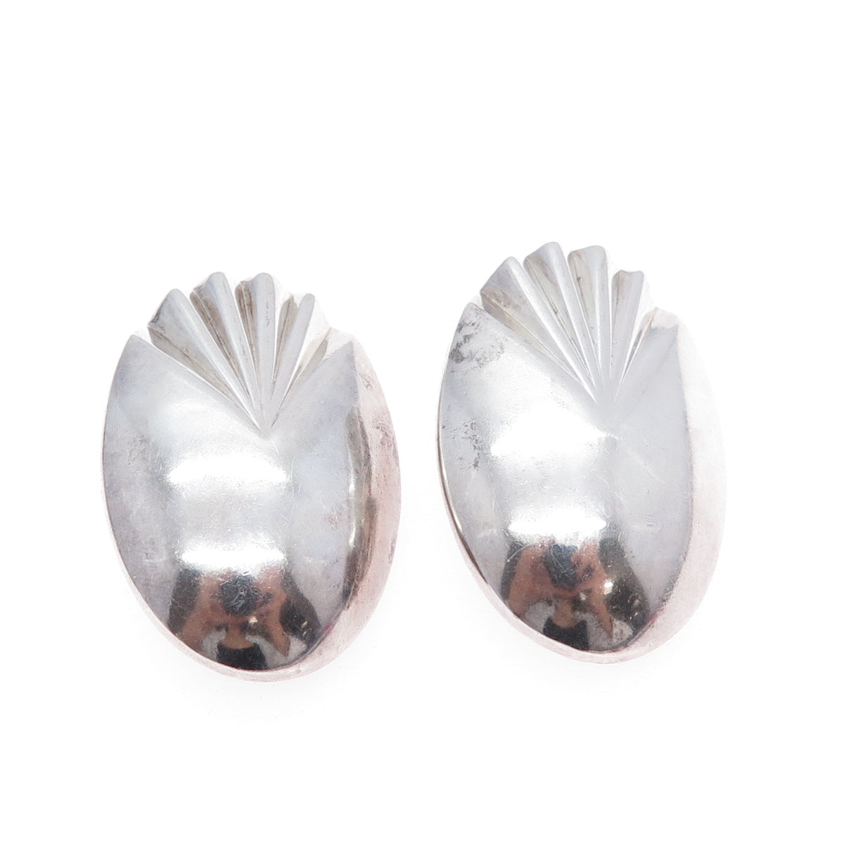 KRYPELL 925 Sterling Silver Vintage Modernist Seashell Clip On Earrings