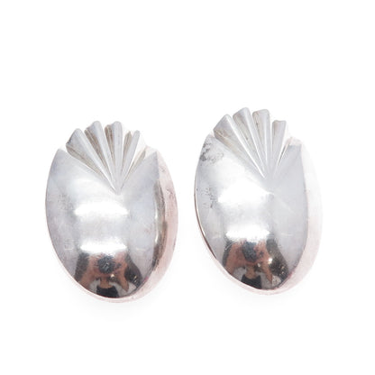 KRYPELL 925 Sterling Silver Vintage Modernist Seashell Clip On Earrings