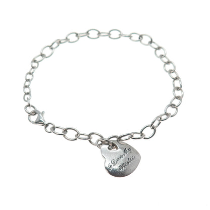 925 Sterling Silver Real Diamond I Love My Westie Heart Dangle Charm Bracelet 8"