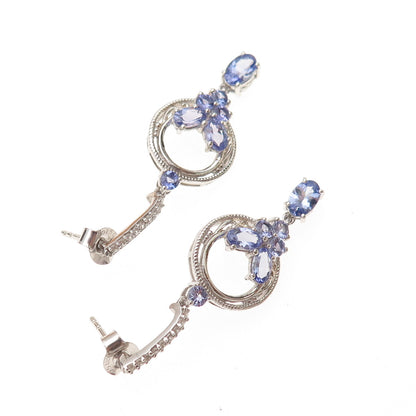 Chuck Clemency 925 Sterling Silver Real Tanzanite & White Topaz Dangle Earrings