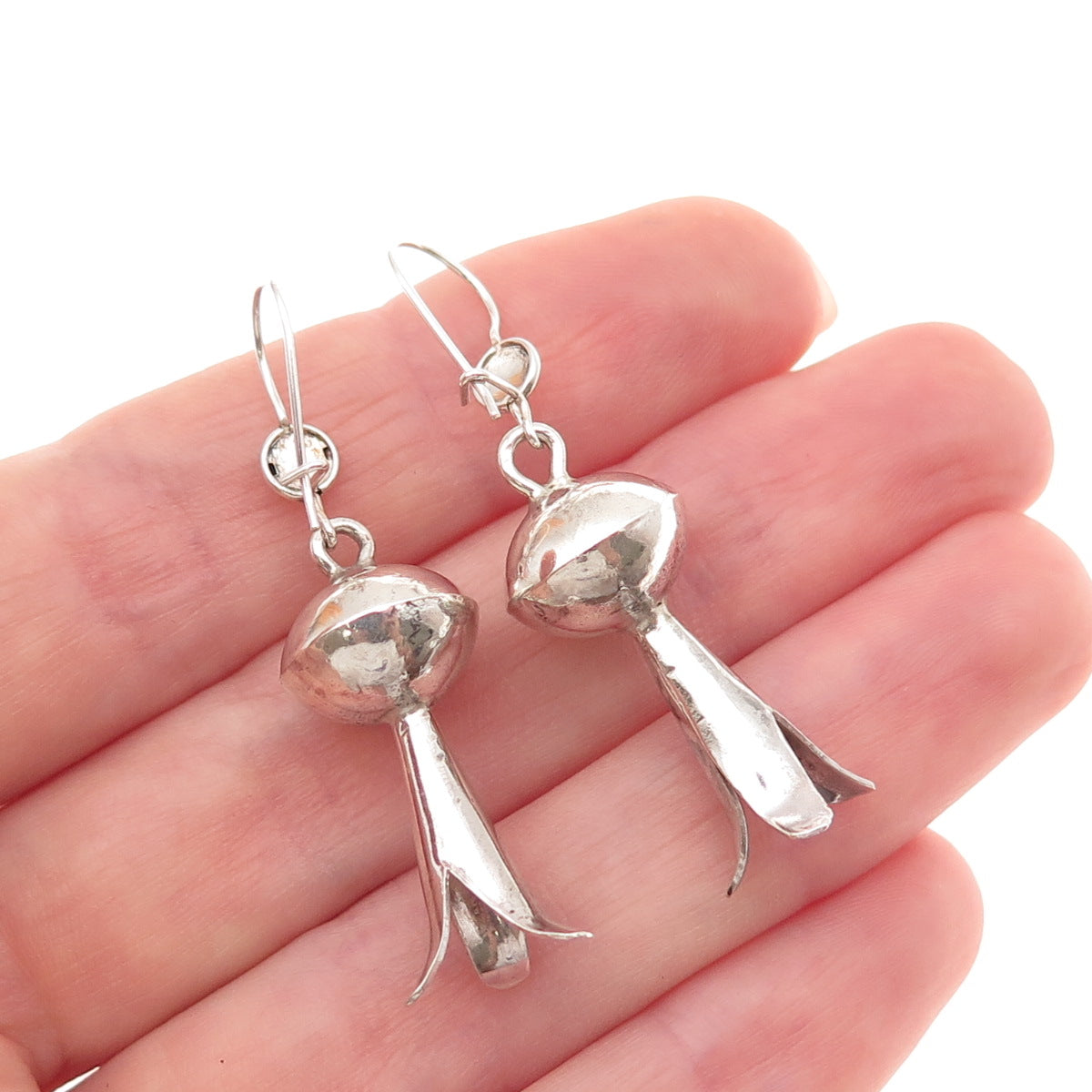 Old Pawn 925 Sterling Silver Vintage Southwestern Squash Blossom Dangle Earrings