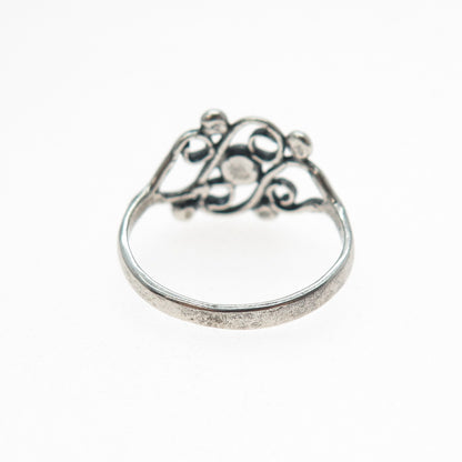 925 Sterling Silver Vintage Swirl Beaded Oxidized Ring Size 6.75