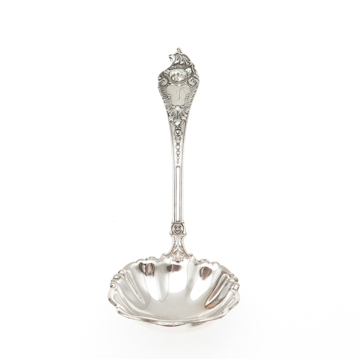 MECHANICS 925 Sterling Silver Antique 1895 Cherub Solid Piece Cream Ladle