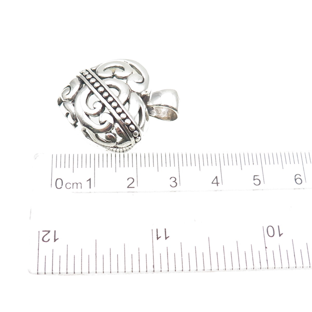 ANNIKA WITT 925 Sterling Silver Vintage Ornate Heart Oxidized Charm Pendant