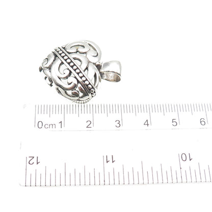 ANNIKA WITT 925 Sterling Silver Vintage Ornate Heart Oxidized Charm Pendant