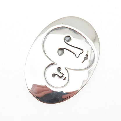 Sergio Bustamante 925 Sterling Silver Vintage Modernist Faces Pin Brooch