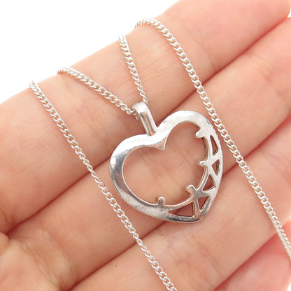 WARMET 925 Sterling Silver Vintage Poland Modernist Heart Chain Necklace 16"