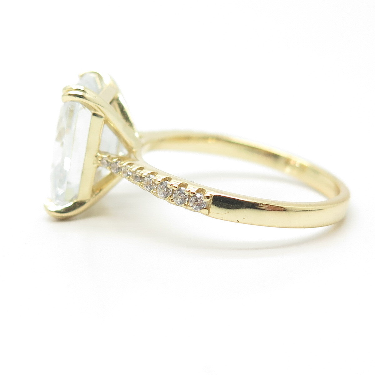 925 Sterling Silver Gold Plated Emerald-Cut C Z Ring Size 9
