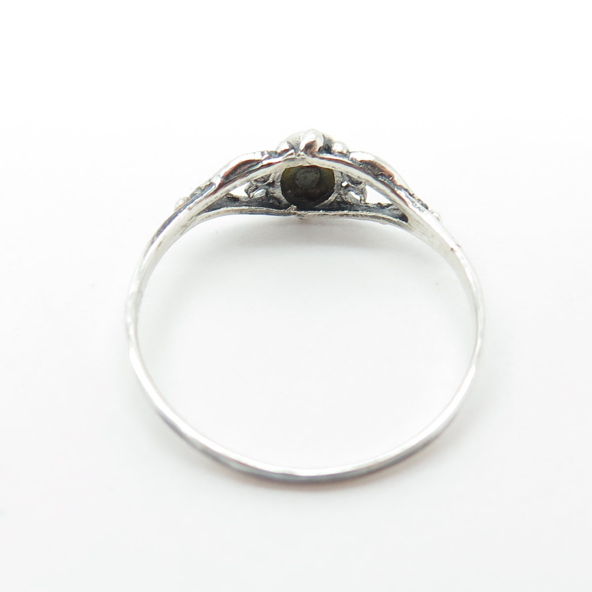 925 Sterling Silver Vintage Real Black Onyx Heart Ring Size 8.5