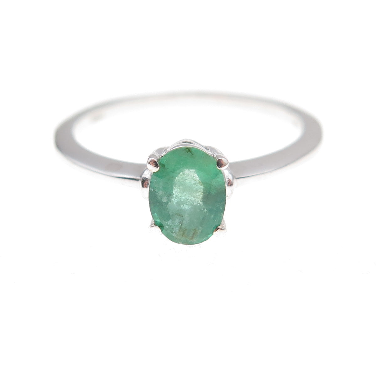 925 Sterling Silver Real Oval-Cut Emerald Ring Size 8