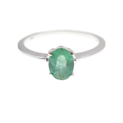 925 Sterling Silver Real Oval-Cut Emerald Ring Size 8