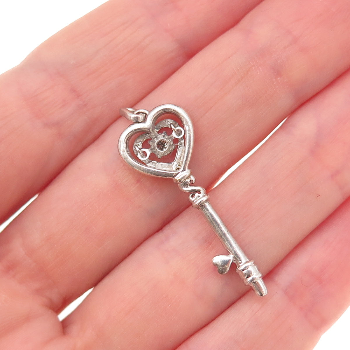 Jane Seymour 925 Sterling Silver 10K Gold Real Diamond Heart Key Charm Pendant