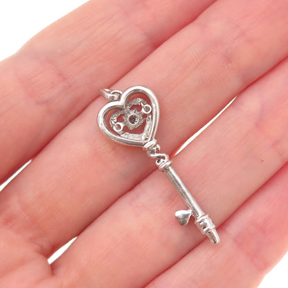 Jane Seymour 925 Sterling Silver 10K Gold Real Diamond Heart Key Charm Pendant