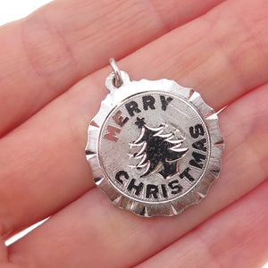 925 Sterling Silver Vintage Merry Christmas Tree Charm Pendant