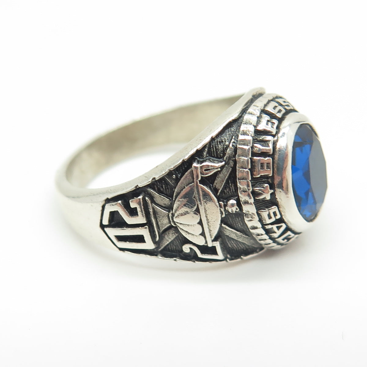 925 Sterling Silver Lab-Created Sapphire 2010 Blessed Sacrament Ring Size 9.25