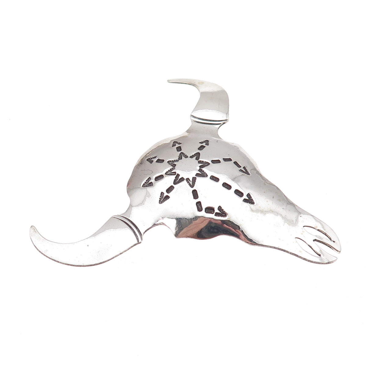 Ellwood Reynolds Old Pawn 925 Sterling Silver Vintage Buffalo Skull Pin Brooch