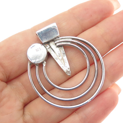 925 Sterling Silver 14K Gold Vintage Real Red Garnet Modernist Slide Pendant