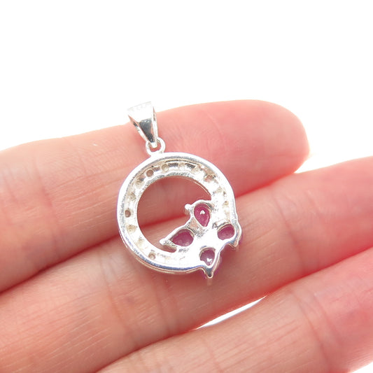 925 Sterling Silver Real Round-Cut Diamond & Pear-Cut Ruby Minimalist Pendant