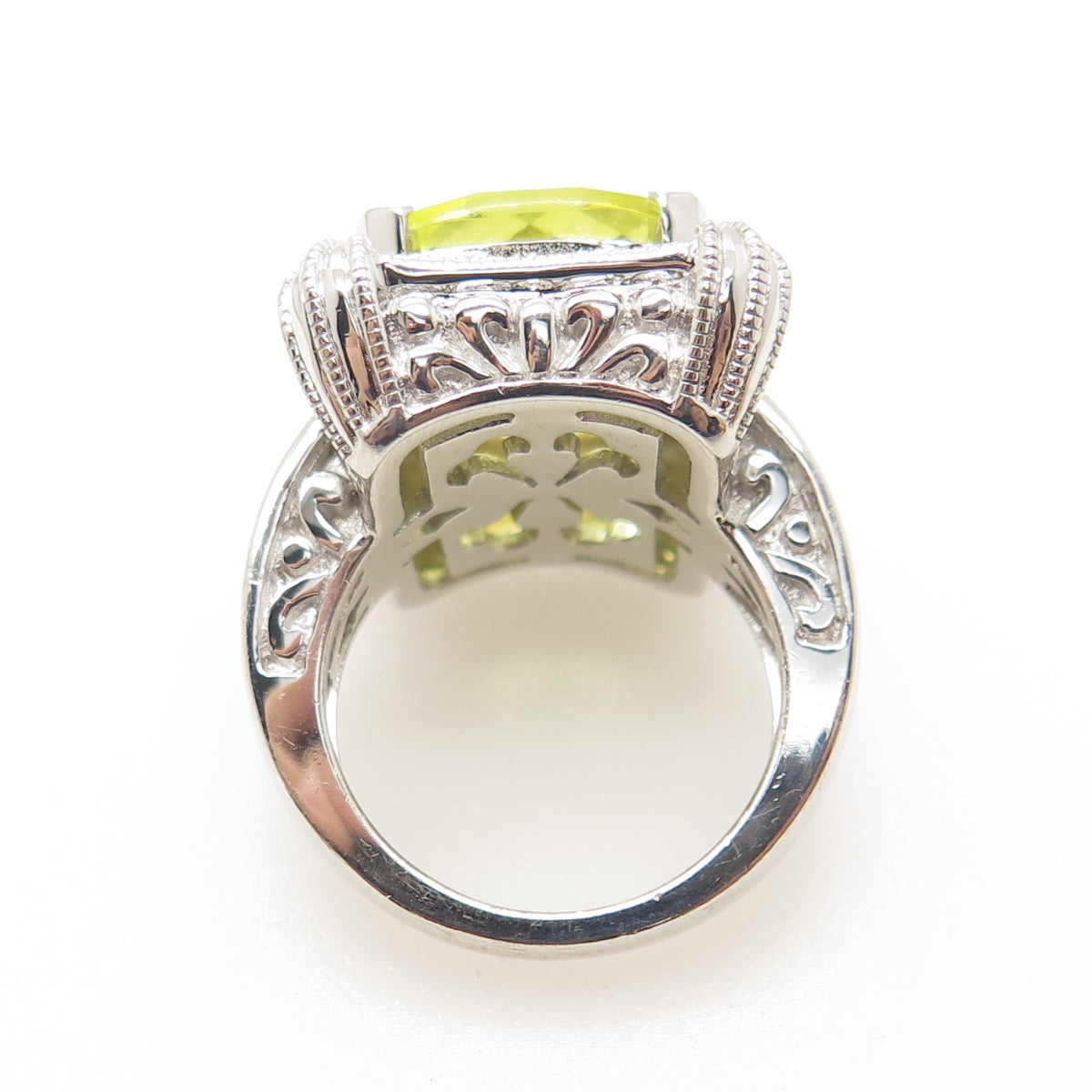 925 Sterling Silver SVI Real Cushion-Cut Lemon Citrine Statement Ring Size 6