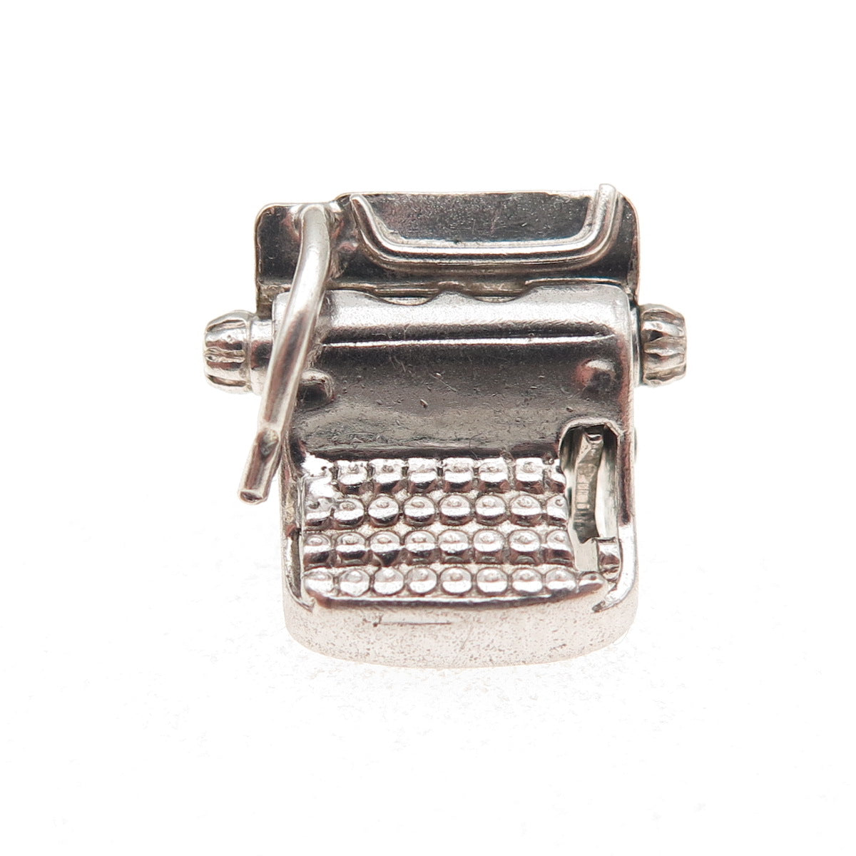 925 Sterling Silver Antique Art Deco Typewriter Oxidized 3D Charm Pendant