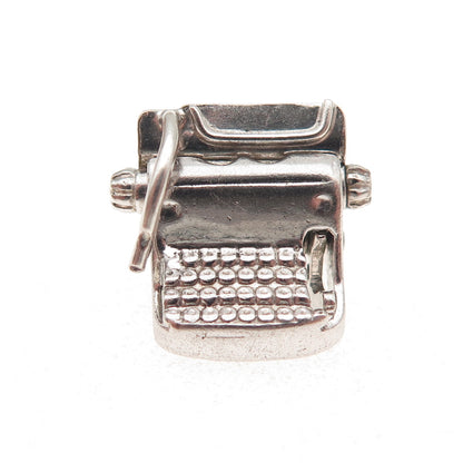 925 Sterling Silver Antique Art Deco Typewriter Oxidized 3D Charm Pendant