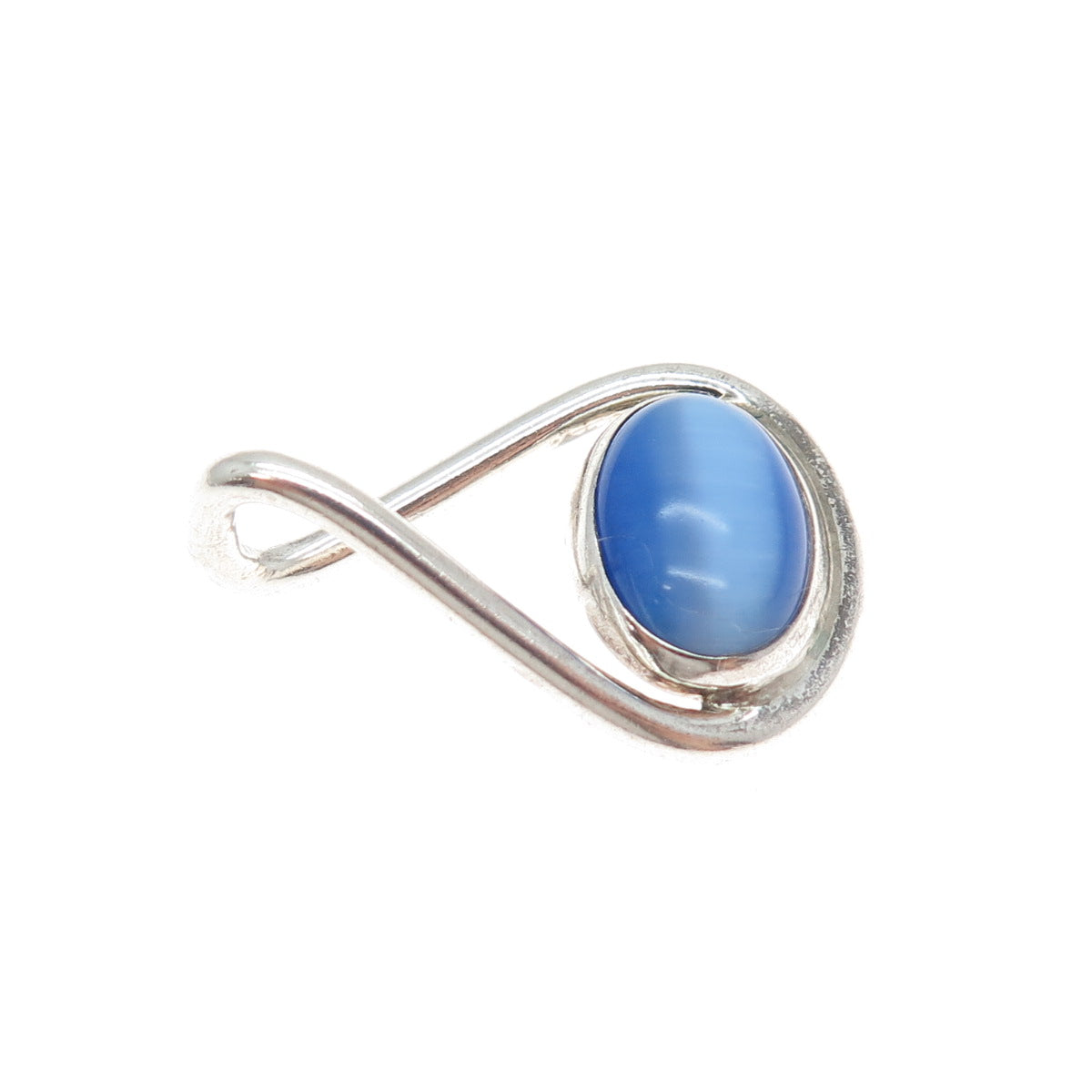925 Sterling Silver Vintage Optic Fiber Cat's Eye Teardrop Charm Pendant