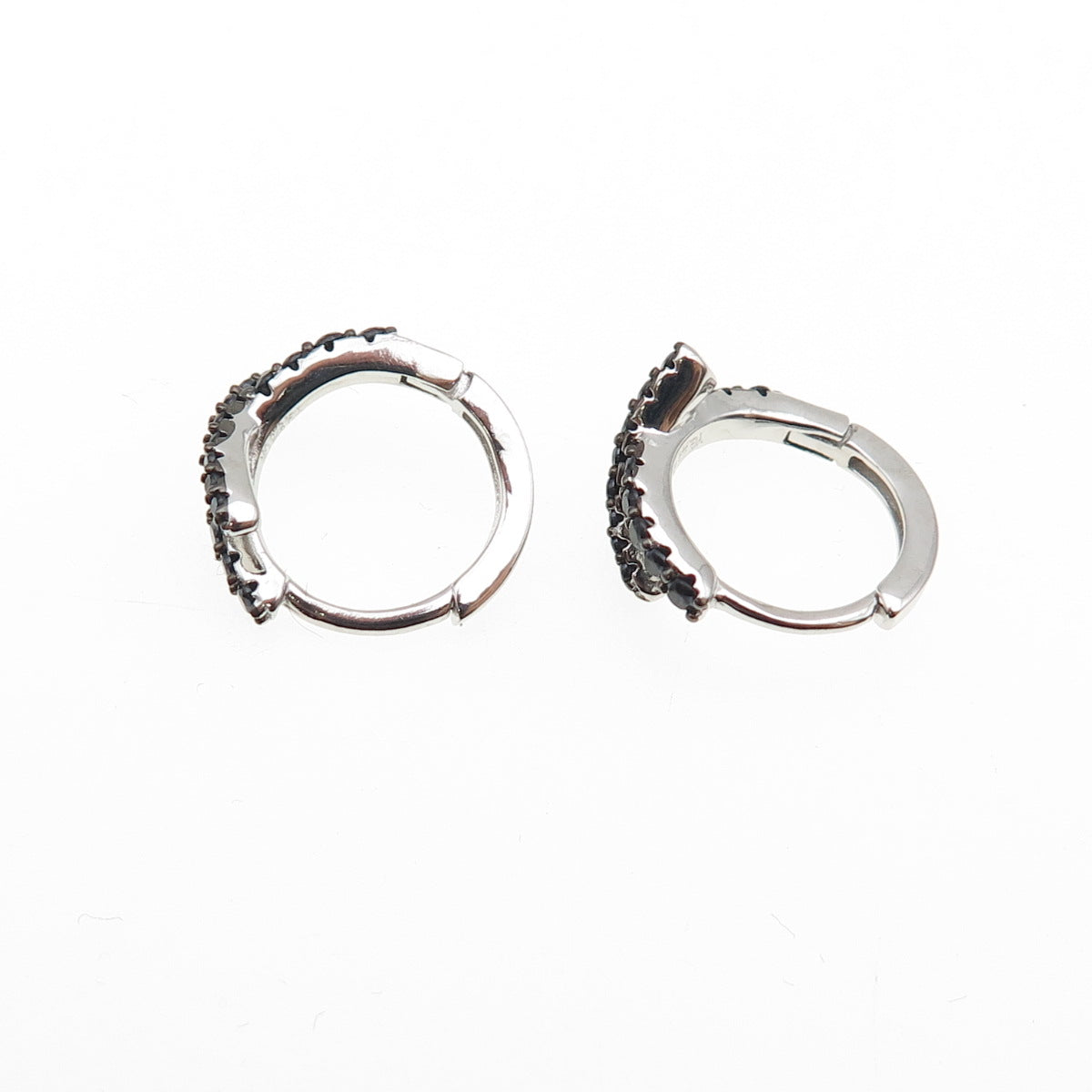 925 Sterling Silver Round-Cut Black C Z Crisscross Hoop Earrings