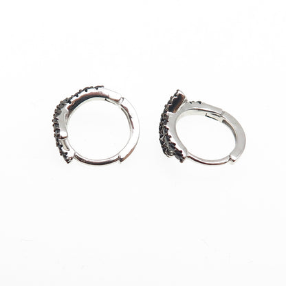 925 Sterling Silver Round-Cut Black C Z Crisscross Hoop Earrings