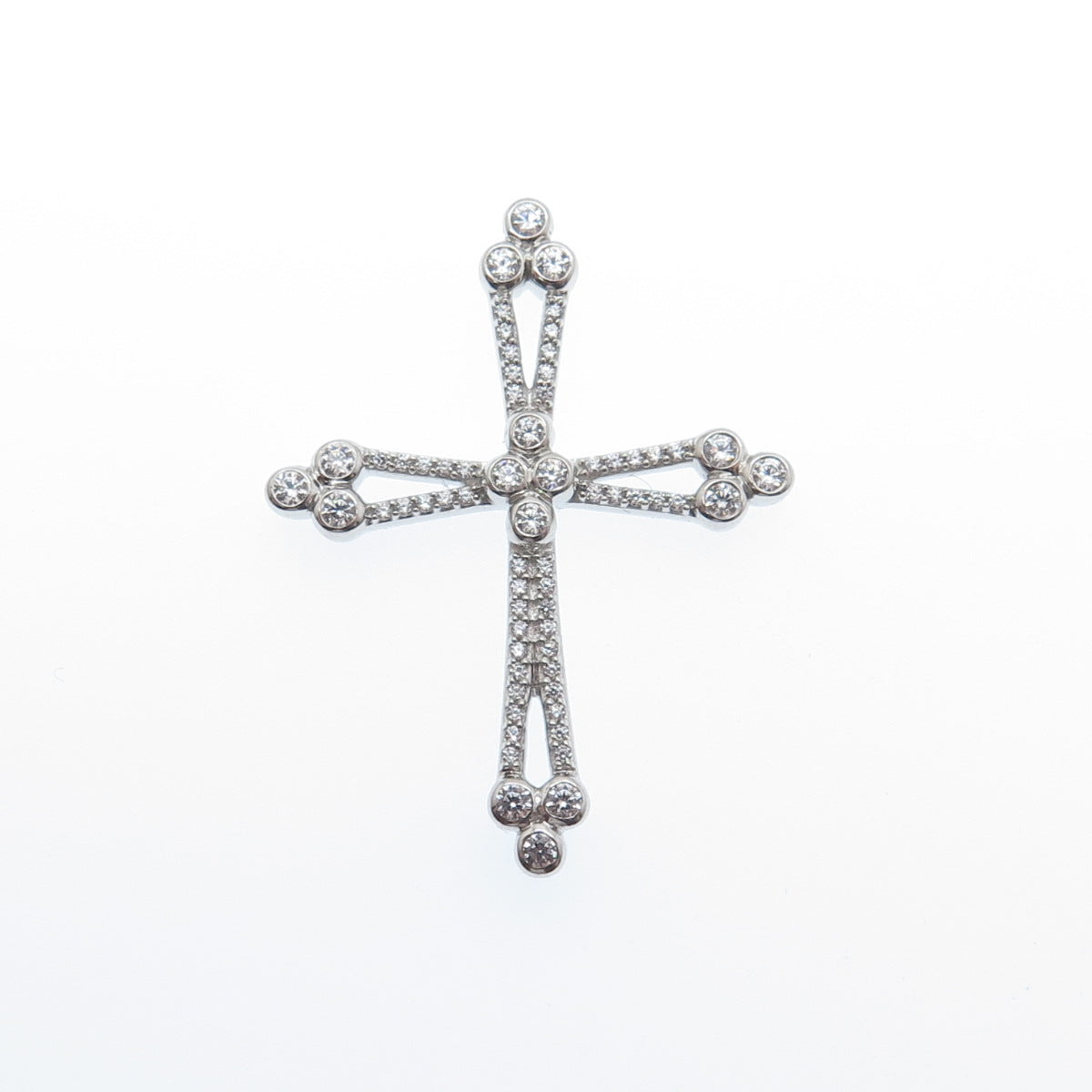 925 Sterling Silver Round-Cut C Z Cross Charm Slide Pendant