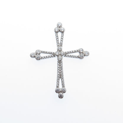 925 Sterling Silver Round-Cut C Z Cross Charm Slide Pendant