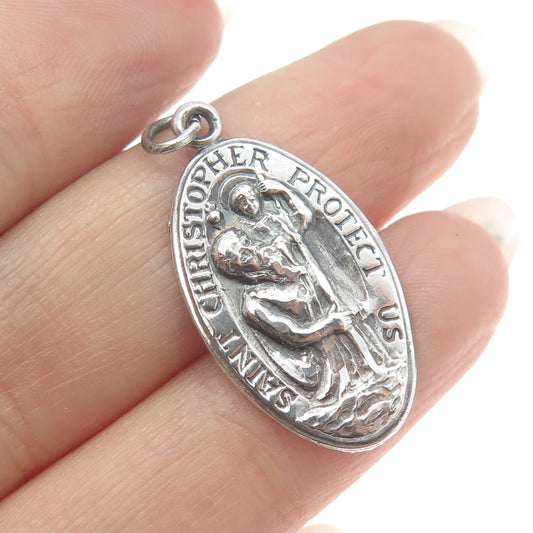 925 Sterling Silver Antique Art Deco St. Christopher Religious Charm Pendant