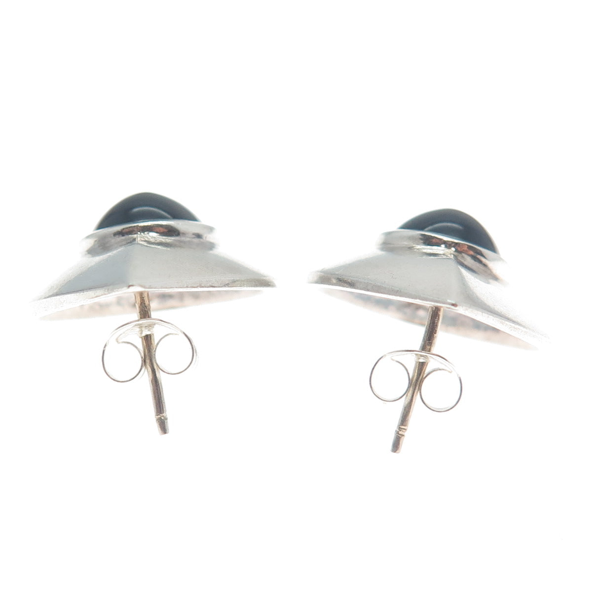 925 Sterling Silver Vintage Real Black Onyx Gemstone Teardrop Earrings