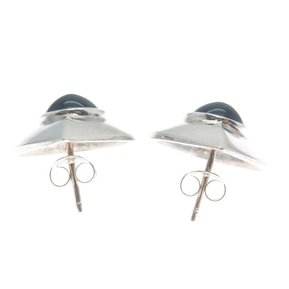 925 Sterling Silver Vintage Real Black Onyx Gemstone Teardrop Earrings