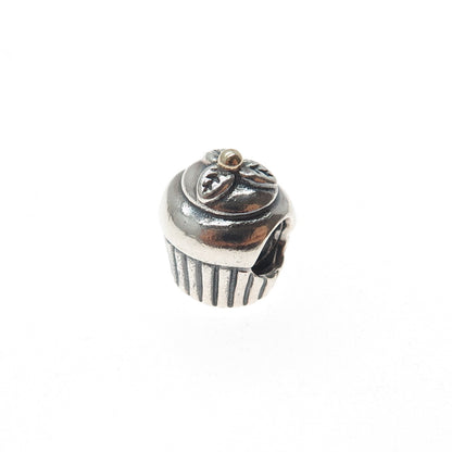 PANDORA 925 Sterling Silver & Gold Sweet Cupcake Slide Bead Charm