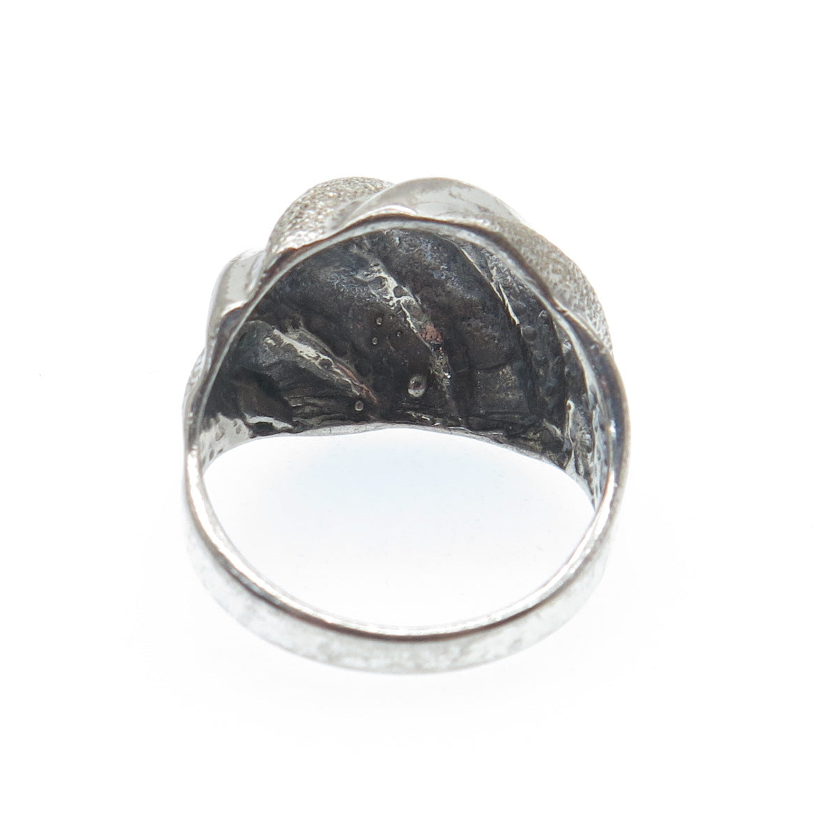 925 Sterling Silver Vintage Modernist Ribbed Dome Oxidized Ring Size 8