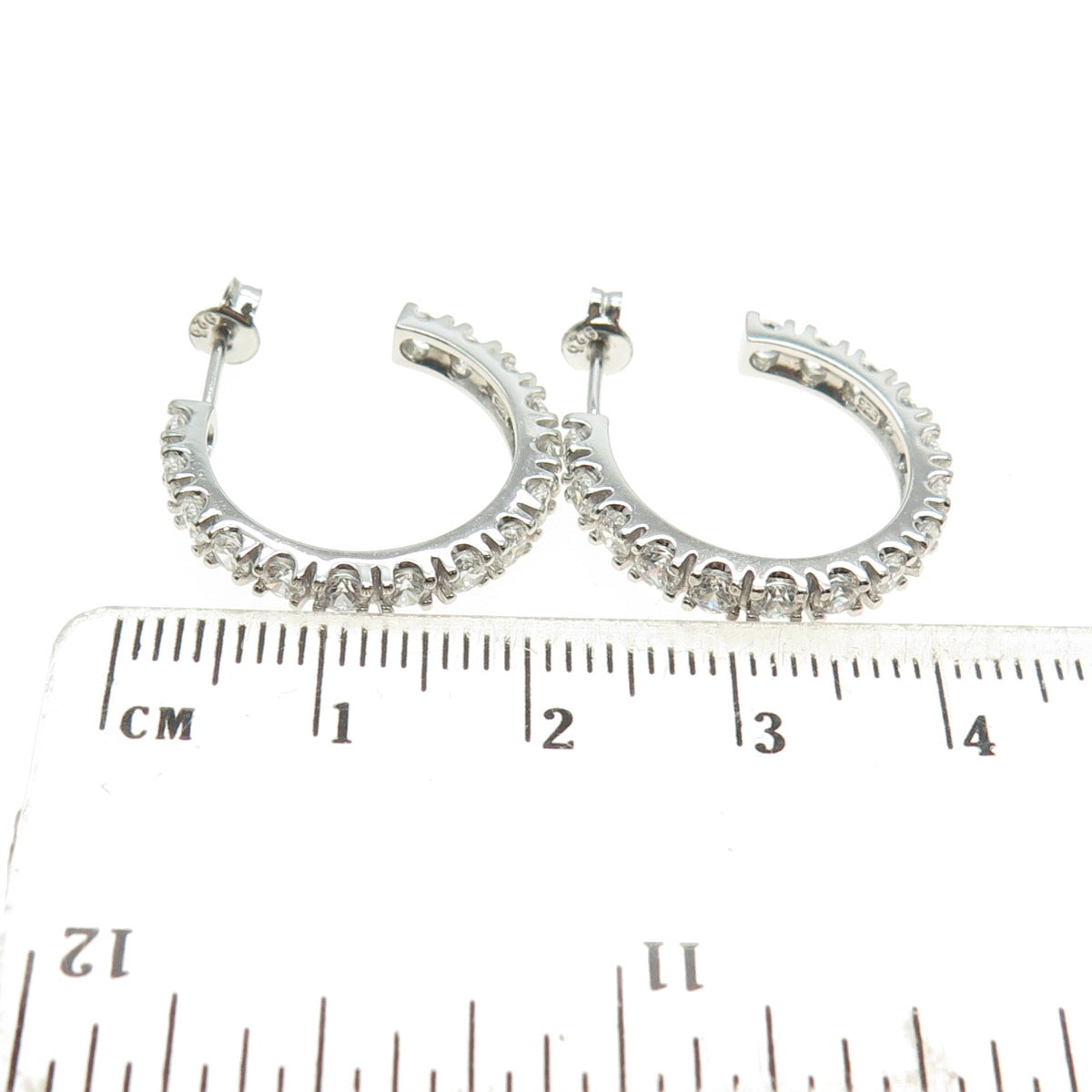 925 Sterling Silver Round-Cut C Z Hoop Earrings