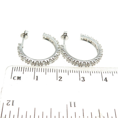 925 Sterling Silver Round-Cut C Z Hoop Earrings