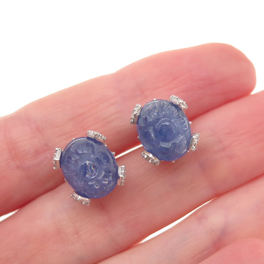 Chuck Clemency 925 Sterling Silver Real Tanzanite & Topaz Floral Stud Earrings