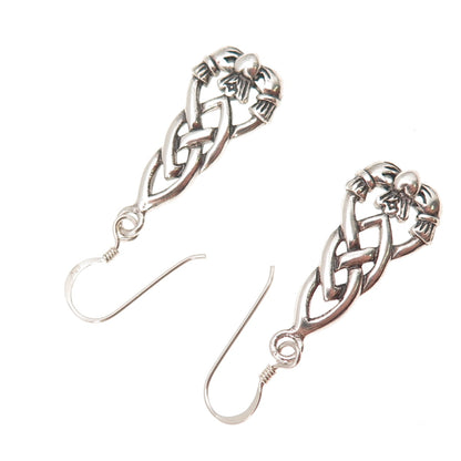 925 Sterling Silver Vintage Irish Claddagh Oxidized Dangle Earrings