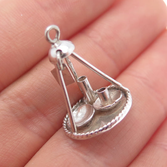 800 Silver Antique Art Deco Candle Tray Miniature 3D Charm Pendant