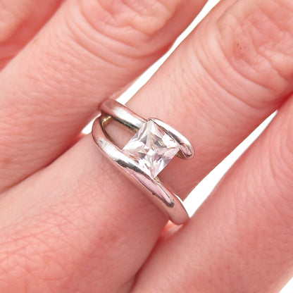 925 Sterling Silver Princess-Cut C Z Modernist Wrap Ring Size 7